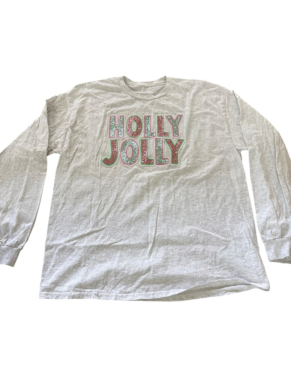 Holly Jolly Graphic Long Sleeve Tee - Light Gray